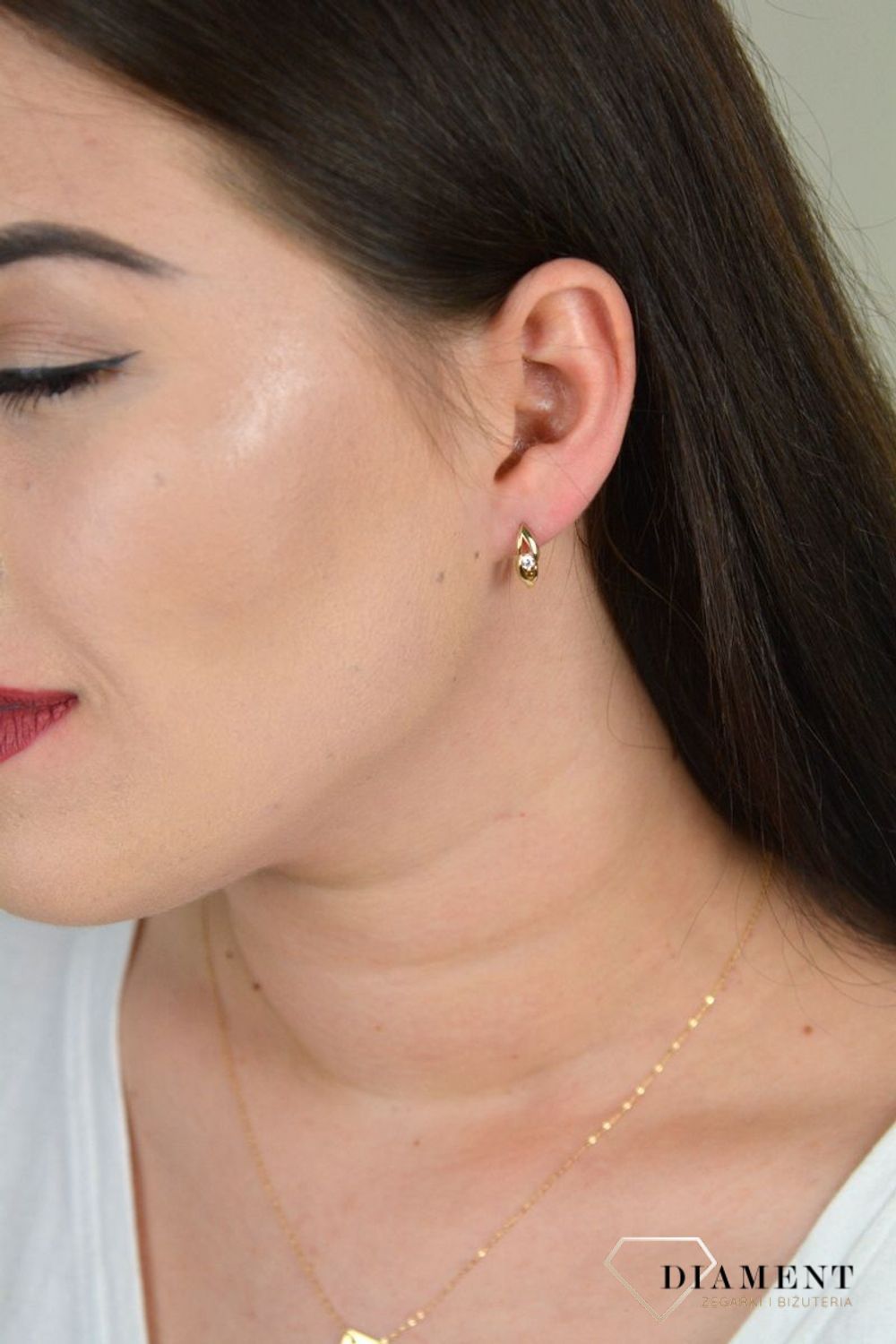 Złote kolczyki gładkie z cyrkonią KL 3384.jpg